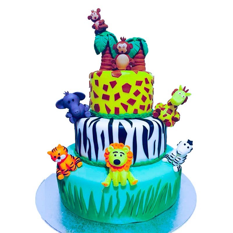 3 Tier Animal Jungle Theme Cake