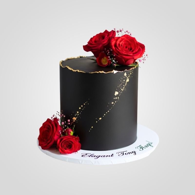 Red Rose Black Theme Cake