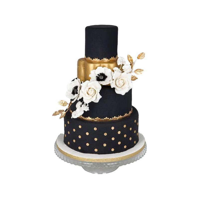 4 tier black wedding cake