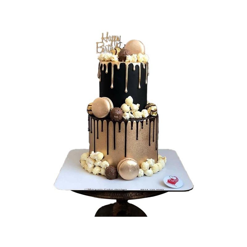 Beautiful Metallic Gold And Black 2 Tier Cake