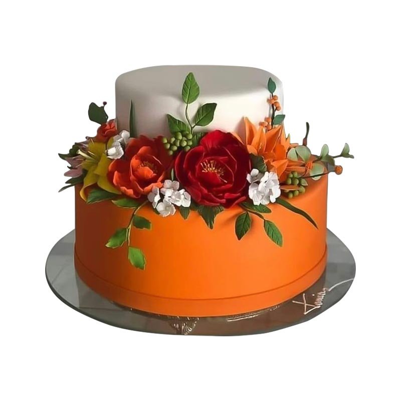 2 Tier Flower Cake (White & Orange)