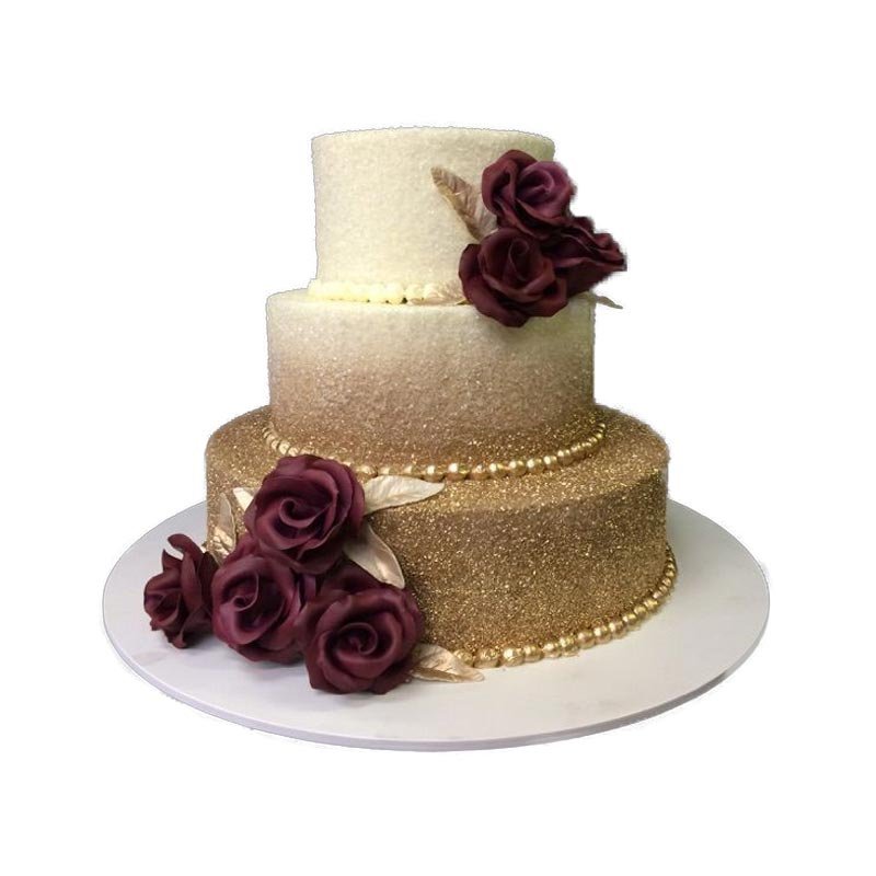 3 Tier Gold And Maroon Combo Cake