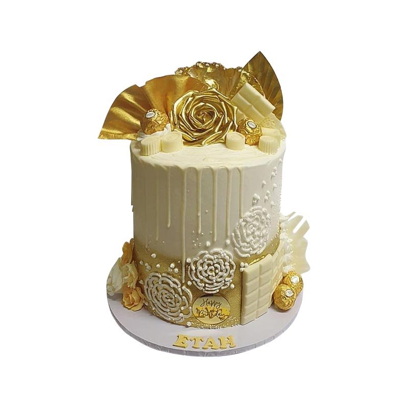 Stunning Gold And White Ferrero Rocher Theme Cake