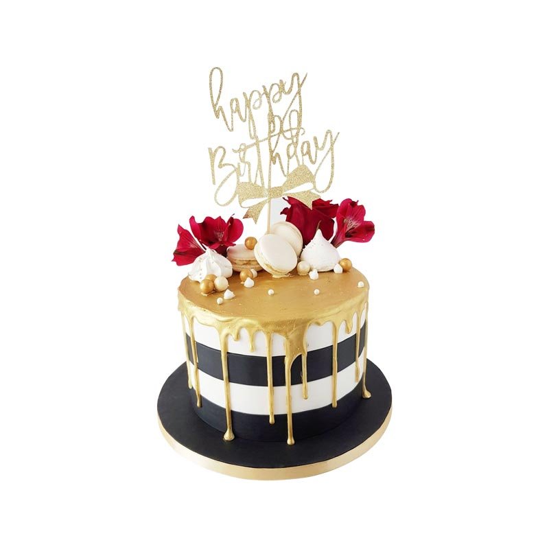 Gold Dripping Flower Cake