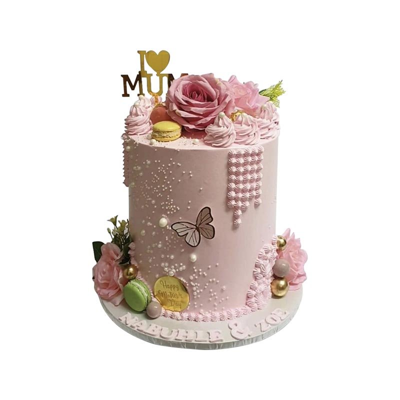 Pink Cake With Fresh Flowers