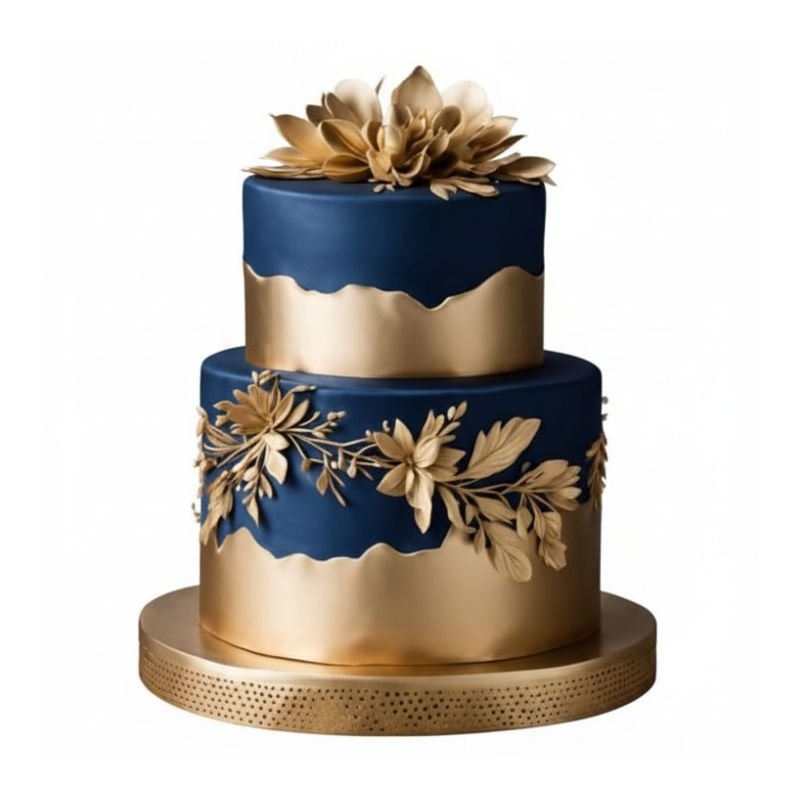 Metallic Gold And Navy Blue Cake
