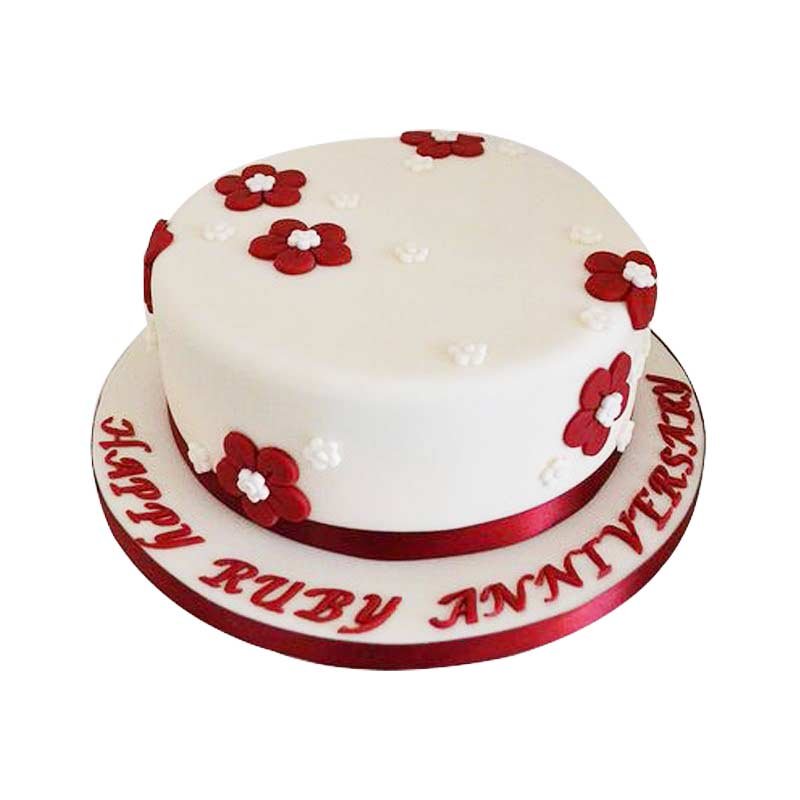 White And Red Full Fondant Cake