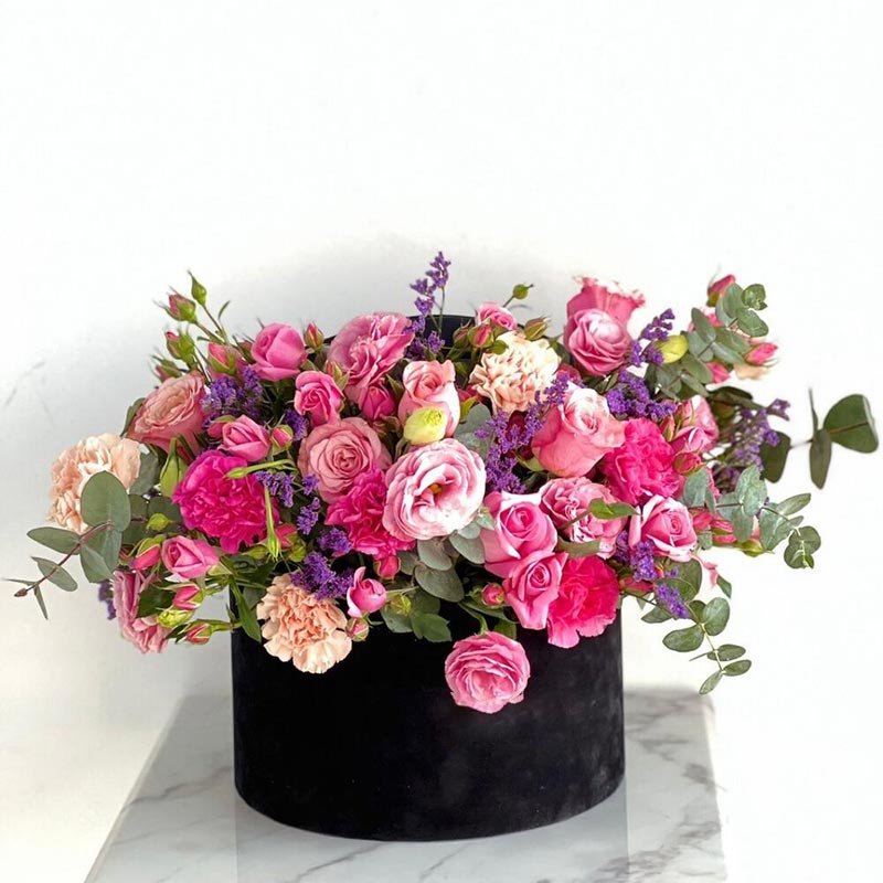 Black Velvet Box Mixed Flower Arrangement-1