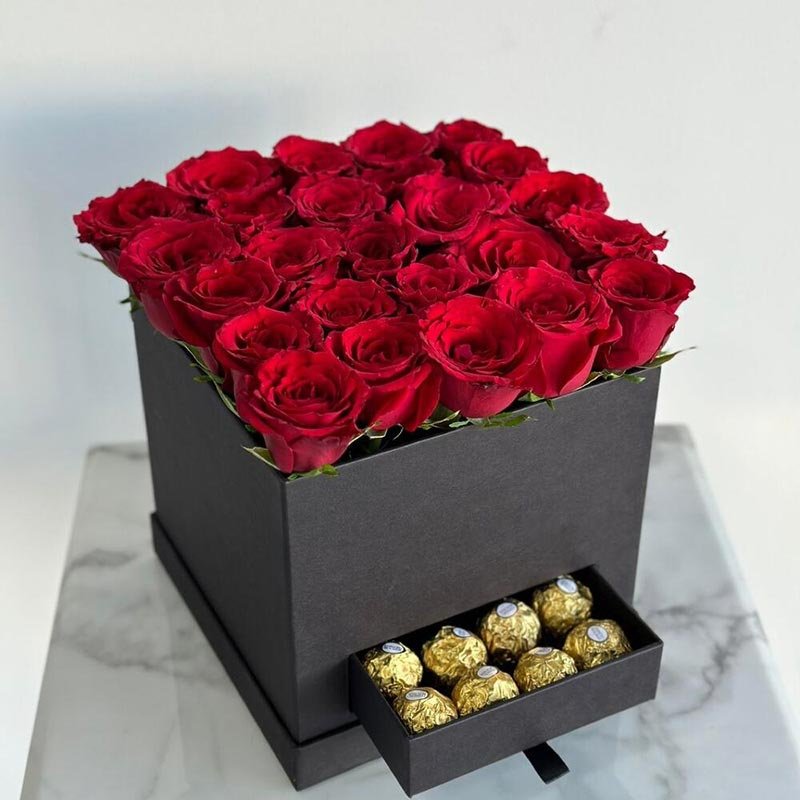 Red Rose and Ferrero Chocolate Box