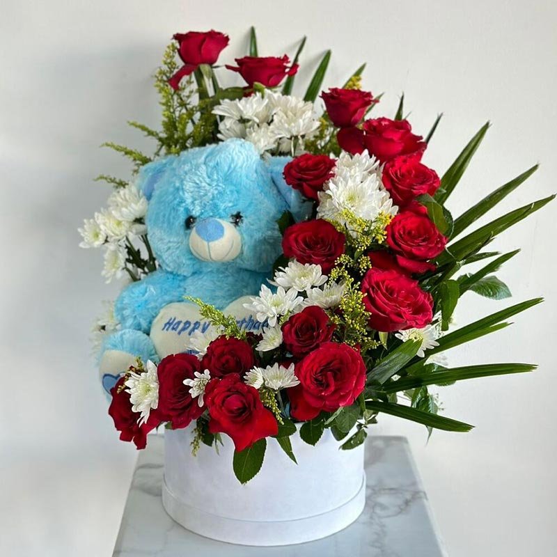 Teddy and Flower Arrangement