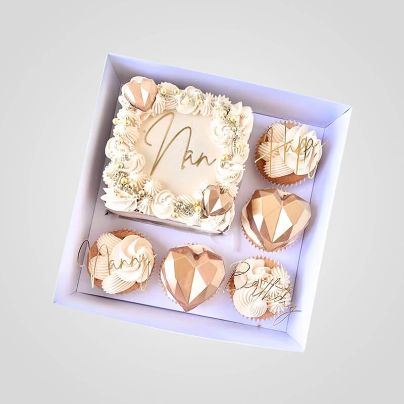 Golden Geometric Heart Gift Box Cake