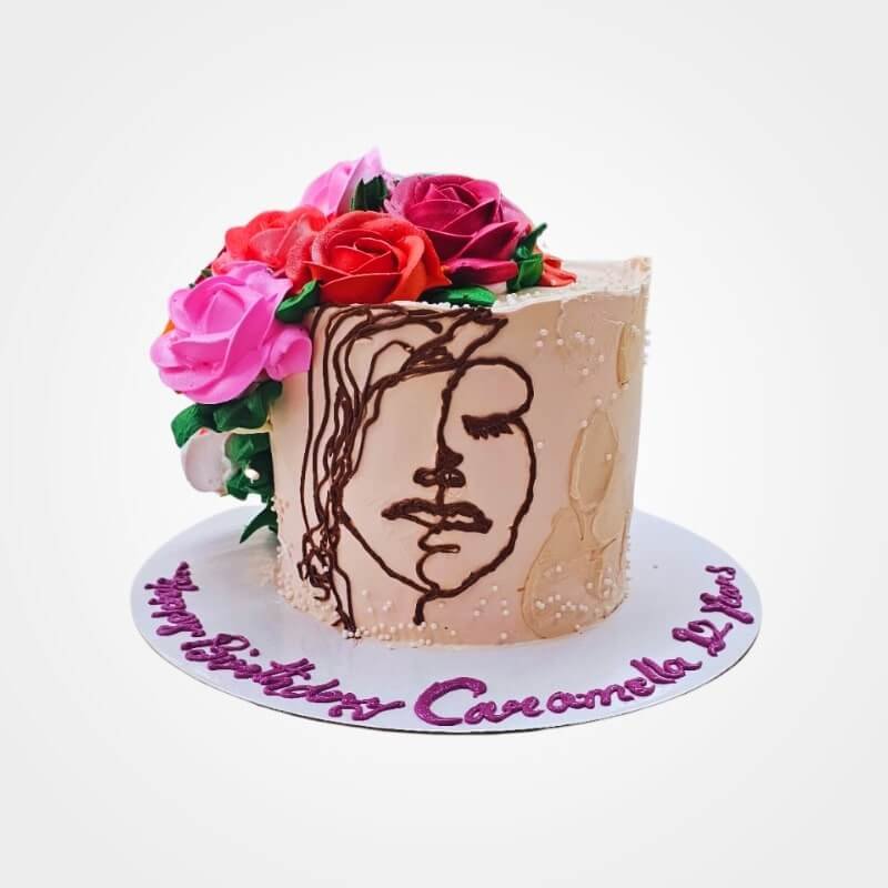 Line Art Face Cake