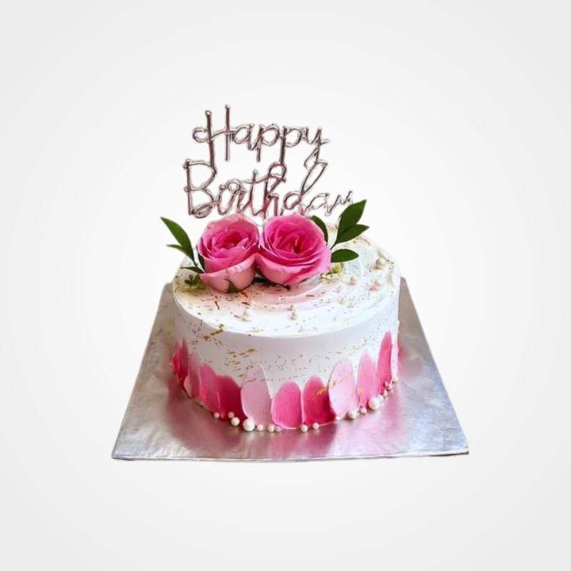 Pink Brushstroke Cake with Roses