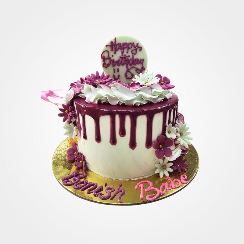 Purple Floral Drip Cake