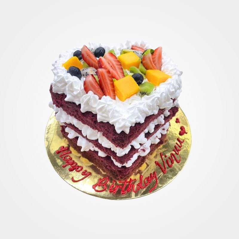 Red Velvet Fruit Heart Cake