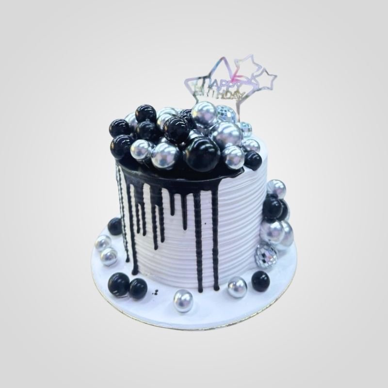 Silver & black disco cake