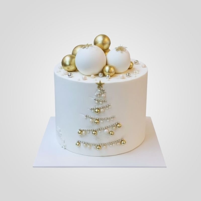 Modern white and gold Christmas cake