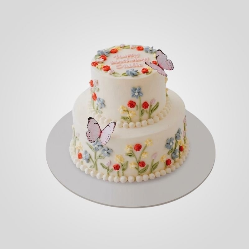 Two-Tier Korean Aesthetic Butterfly Cake