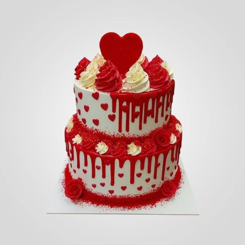 Two-Tier Red Velvet Valentine's Drip Cake