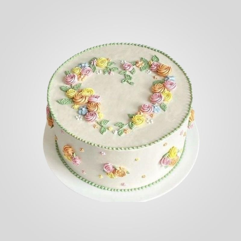 Floral Heart Wreath Cake