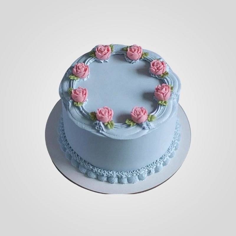 Korean Retro Blue Rose Cake