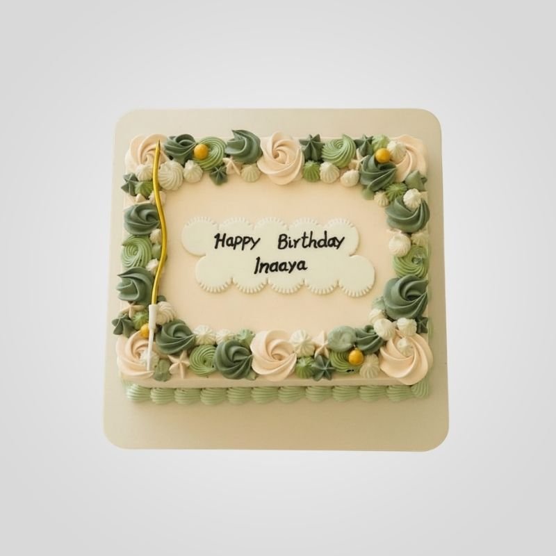 Olive Rosette Square Celebration Cake