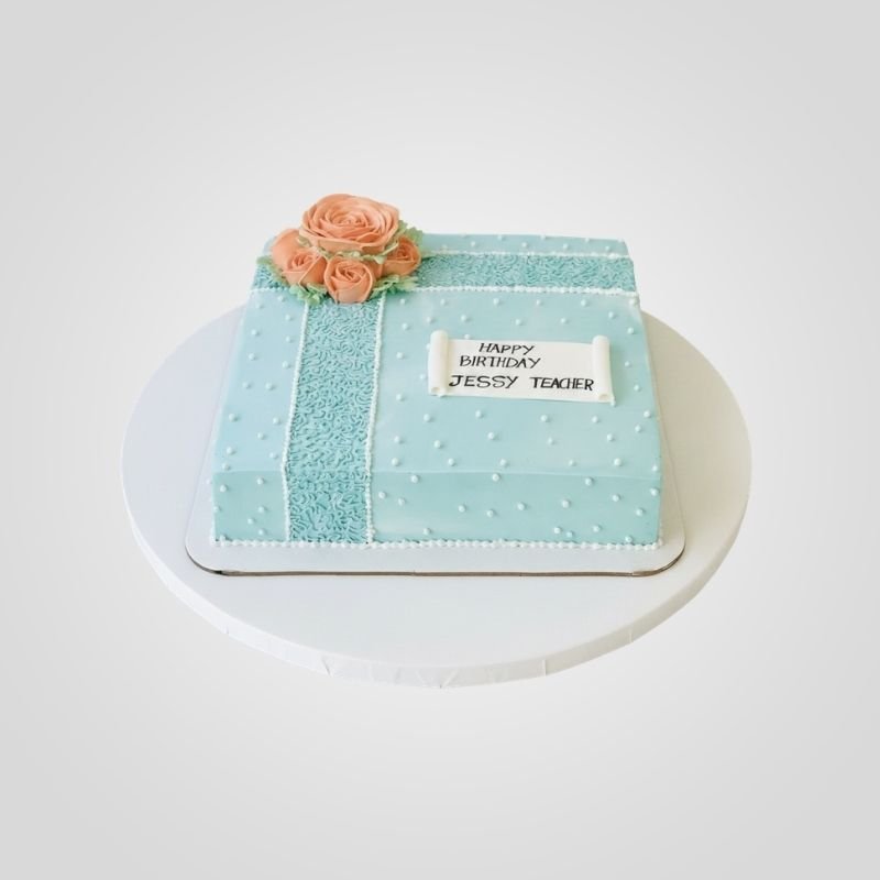 Peach Blossoms Pastel Square Cake