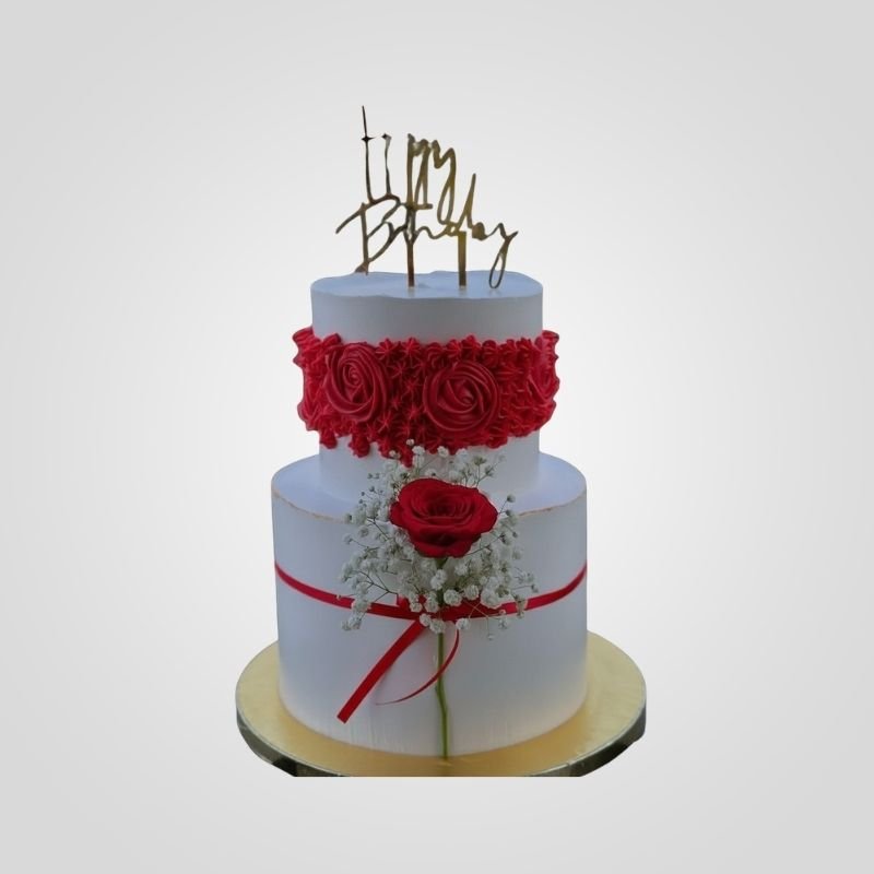 Red rosette wedding anniversary cake