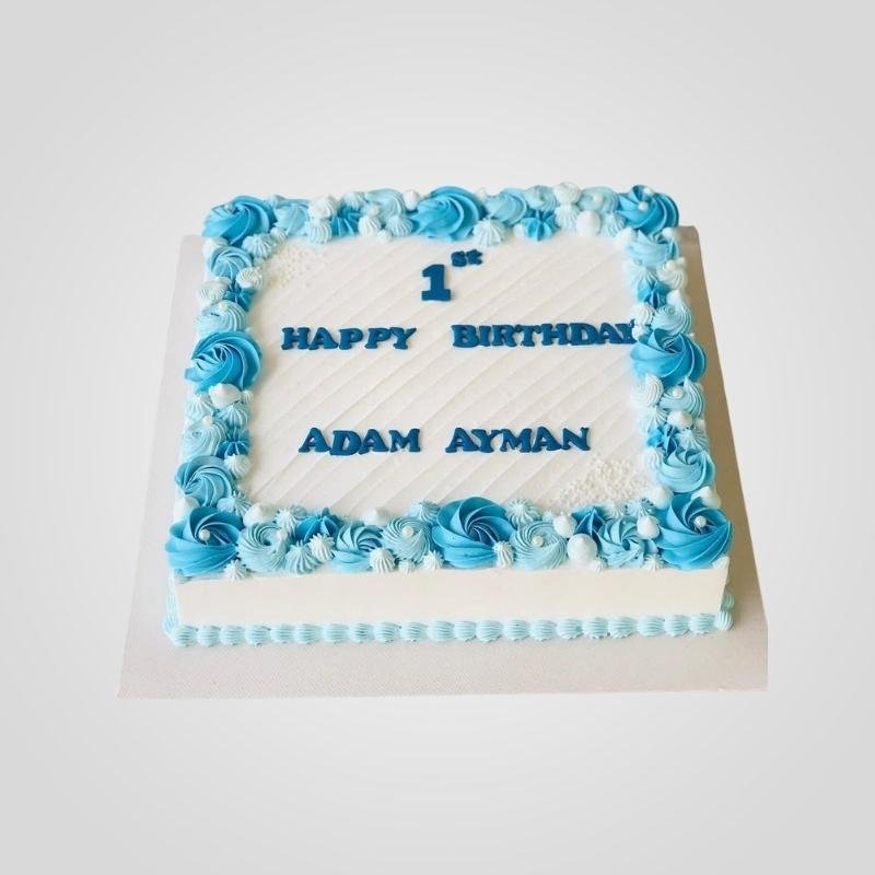 Sky Blue Rosette Square Celebration Cake