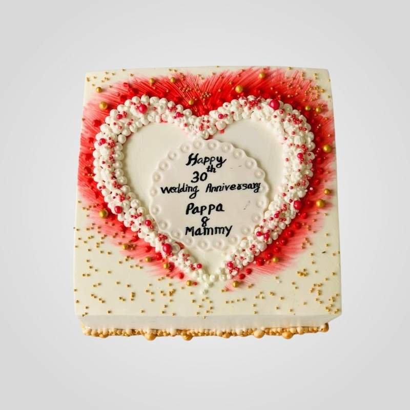The Golden Pearl Anniversary Heart Cake