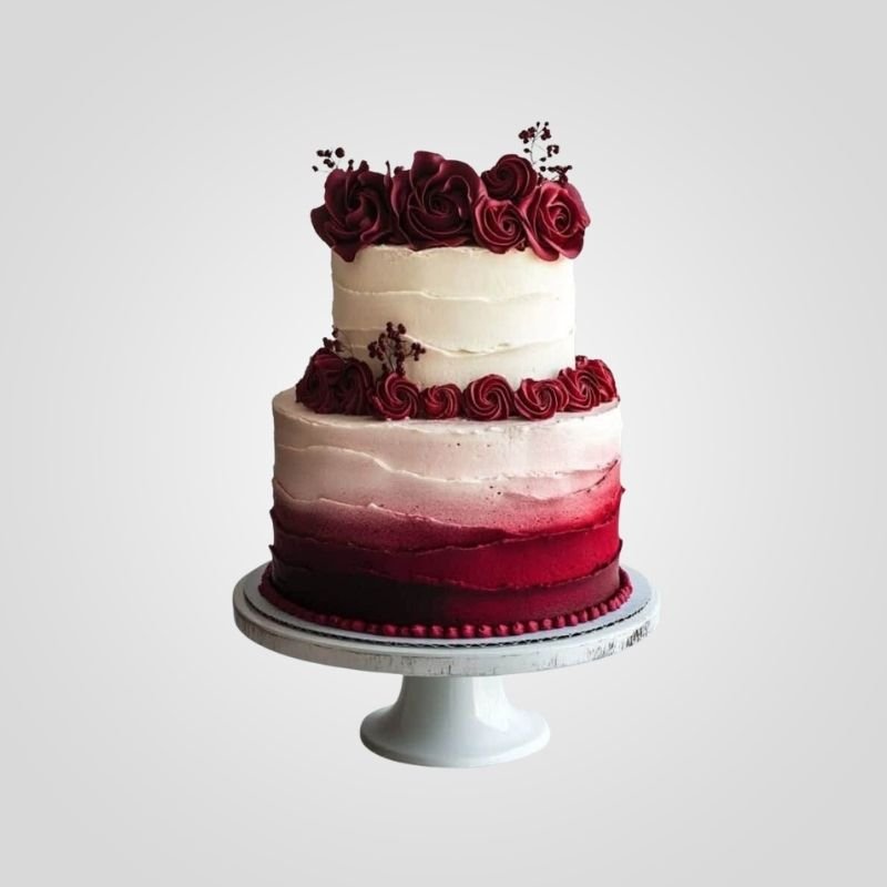 Two-Tier Burgundy Ombre Rosette Cake