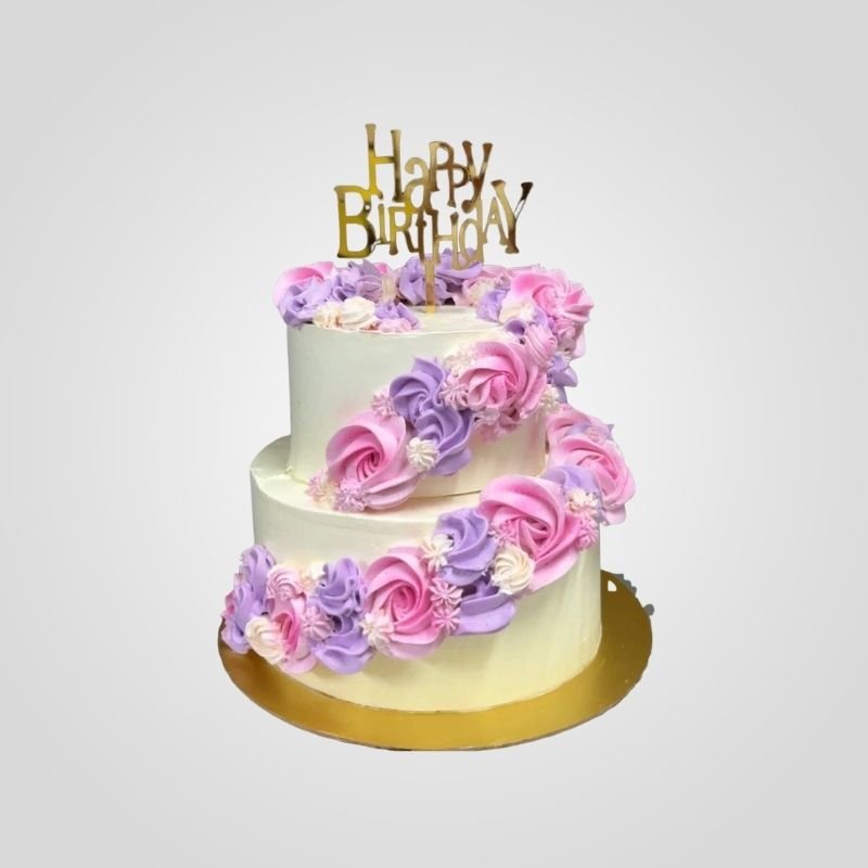 Two-Tier Cascading Rosette Cake