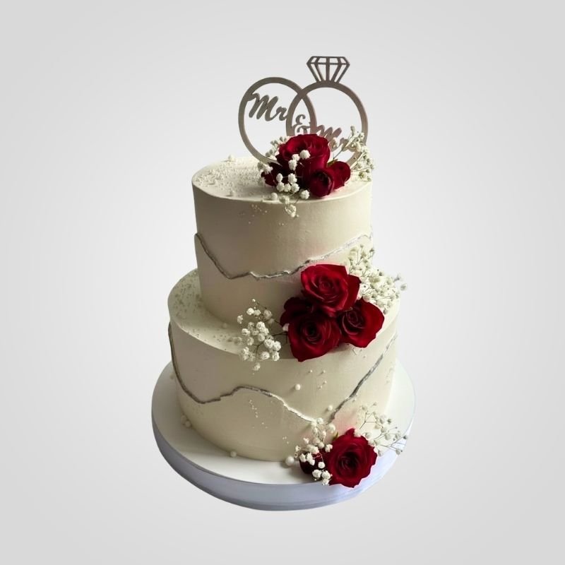 Two-Tier Fault Line Cake with Red Roses