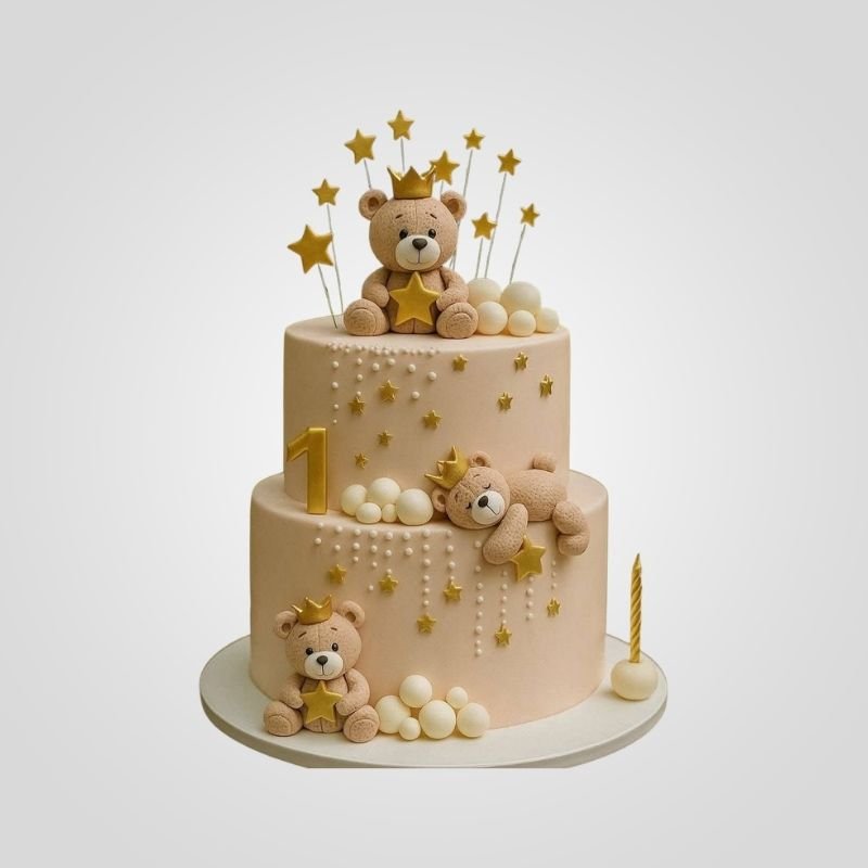 Two-Tier Golden Star Bear Cake