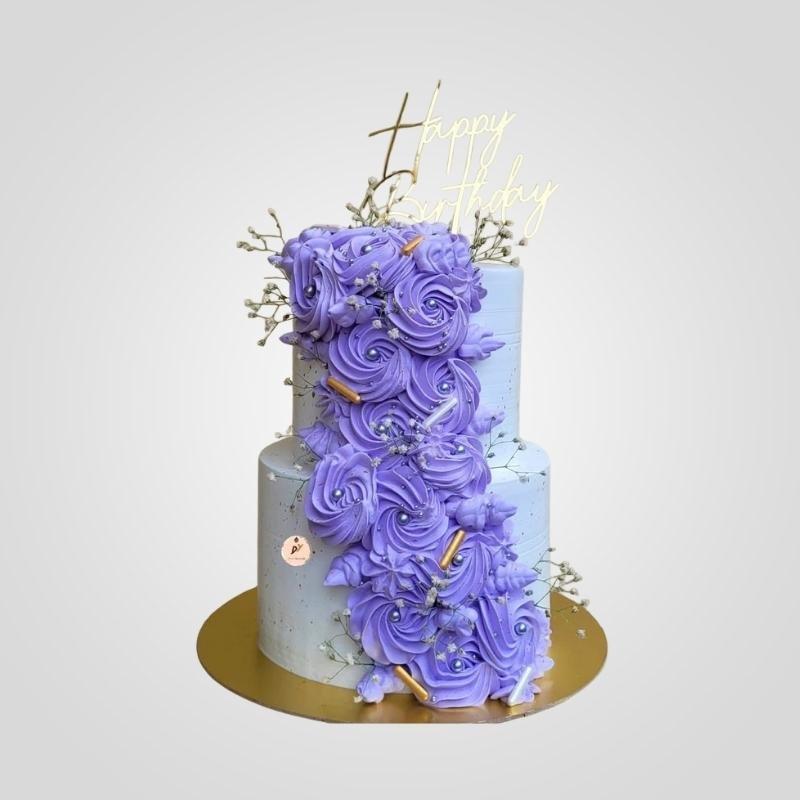 Two-Tier Purple Rosette Birthday Cake