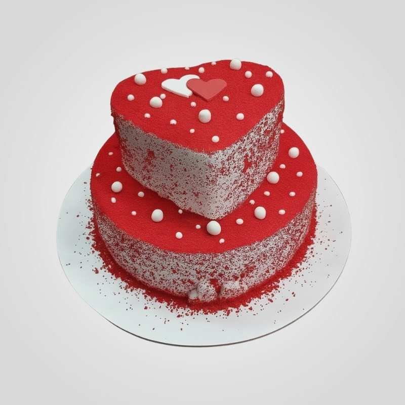 Two-Tier Red Velvet Heart Velvet-Effect Cake