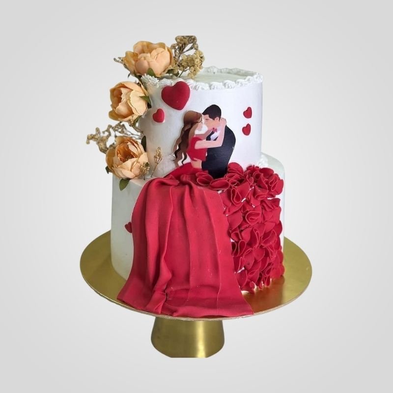 Two-Tier Romantic Couple Fondant Dress Cake
